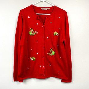 Croft & Barrow Holiday/Christmas Red Large Cardigan Embroidered Gifts & Sequins